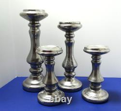 Lot (4) Two's Company Silver Mercury Glass Pillar Candle Holders (2)8 12 14