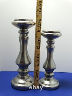 Lot (4) Two's Company Silver Mercury Glass Pillar Candle Holders (2)8 12 14