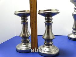 Lot (4) Two's Company Silver Mercury Glass Pillar Candle Holders (2)8 12 14