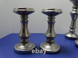 Lot (4) Two's Company Silver Mercury Glass Pillar Candle Holders (2)8 12 14