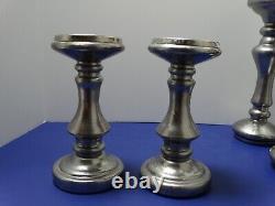 Lot (4) Two's Company Silver Mercury Glass Pillar Candle Holders (2)8 12 14