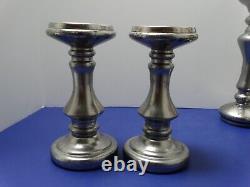 Lot (4) Two's Company Silver Mercury Glass Pillar Candle Holders (2)8 12 14