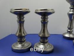 Lot (4) Two's Company Silver Mercury Glass Pillar Candle Holders (2)8 12 14