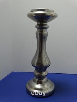 Lot (4) Two's Company Silver Mercury Glass Pillar Candle Holders (2)8 12 14