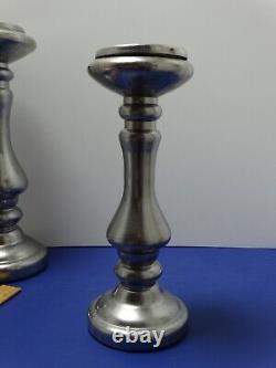 Lot (4) Two's Company Silver Mercury Glass Pillar Candle Holders (2)8 12 14