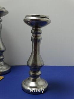 Lot (4) Two's Company Silver Mercury Glass Pillar Candle Holders (2)8 12 14