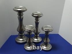 Lot (4) Two's Company Silver Mercury Glass Pillar Candle Holders (2)8 12 14