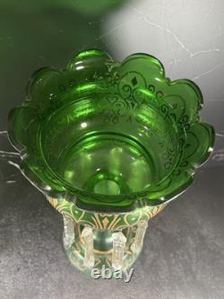 Lot Of 2 Mantle Lusters Green With Gold Color Decorative Trim & Crystal Drops