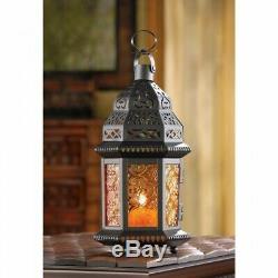 Lot of 10 Amber Glass Moroccan Style Lantern Candle Holder Wedding Centerpieces