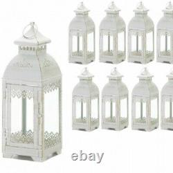 Lot of 10 LACE 13in Distressed White Lantern Candleholder Wedding centerpieces