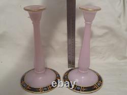 Lot of 2 Antique 1920s Westmoreland Candle Holders Pink Glass 10in Hand Painted