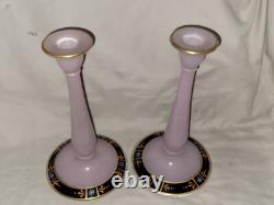 Lot of 2 Antique 1920s Westmoreland Candle Holders Pink Glass 10in Hand Painted