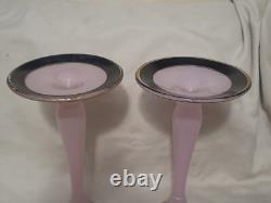 Lot of 2 Antique 1920s Westmoreland Candle Holders Pink Glass 10in Hand Painted