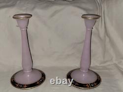 Lot of 2 Antique 1920s Westmoreland Candle Holders Pink Glass 10in Hand Painted