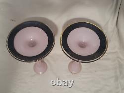 Lot of 2 Antique 1920s Westmoreland Candle Holders Pink Glass 10in Hand Painted