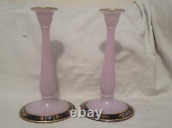 Lot of 2 Antique 1920s Westmoreland Candle Holders Pink Glass 10in Hand Painted