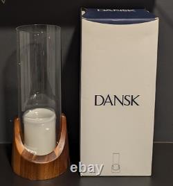 Lot of 4 Dansk Viking Hurricane Wood Base Glass LED Candle Holders NEW