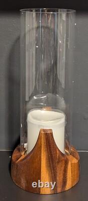 Lot of 4 Dansk Viking Hurricane Wood Base Glass LED Candle Holders NEW