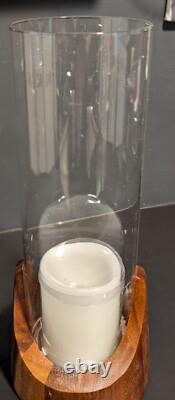 Lot of 4 Dansk Viking Hurricane Wood Base Glass LED Candle Holders NEW