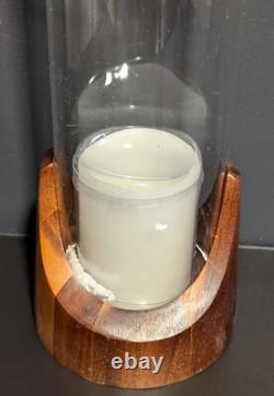 Lot of 4 Dansk Viking Hurricane Wood Base Glass LED Candle Holders NEW