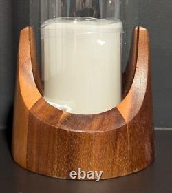 Lot of 4 Dansk Viking Hurricane Wood Base Glass LED Candle Holders NEW