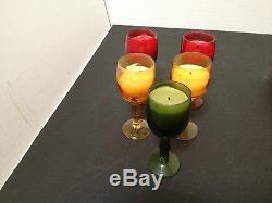 Lot of 5 Green, Red, and Gold Color Votive Candle Holders 4 Inches High