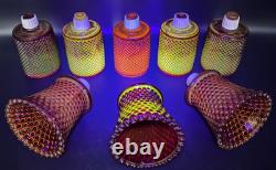 Lot of 8 Diamond Hobnail Red Orange Glass Votive Peg Candle Holders All UV GLOW