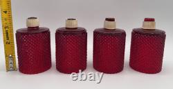 Lot of 8 Diamond Hobnail Red Orange Glass Votive Peg Candle Holders All UV GLOW