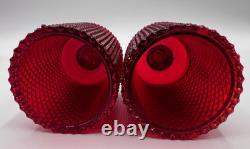 Lot of 8 Diamond Hobnail Red Orange Glass Votive Peg Candle Holders All UV GLOW