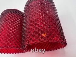 Lot of 8 Diamond Hobnail Red Orange Glass Votive Peg Candle Holders All UV GLOW
