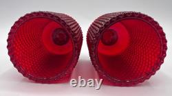 Lot of 8 Diamond Hobnail Red Orange Glass Votive Peg Candle Holders All UV GLOW