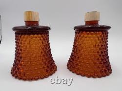 Lot of 8 Diamond Hobnail Red Orange Glass Votive Peg Candle Holders All UV GLOW