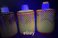 Lot of 8 Diamond Hobnail Red Orange Glass Votive Peg Candle Holders All UV GLOW