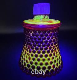 Lot of 8 Diamond Hobnail Red Orange Glass Votive Peg Candle Holders All UV GLOW