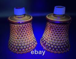 Lot of 8 Diamond Hobnail Red Orange Glass Votive Peg Candle Holders All UV GLOW