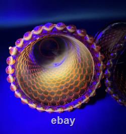 Lot of 8 Diamond Hobnail Red Orange Glass Votive Peg Candle Holders All UV GLOW