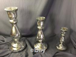 Lot of 9 Christmas Holiday Mercury Glass Taper Candle Holders Set of 3 Sizes