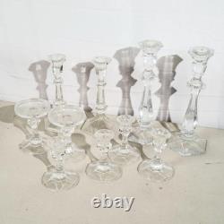 Lot of 9 Clear Glass Candlestick Holders 3 Sets Assorted Sizes Up to 10 Inch