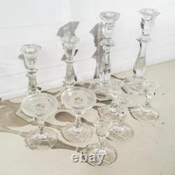 Lot of 9 Clear Glass Candlestick Holders 3 Sets Assorted Sizes Up to 10 Inch