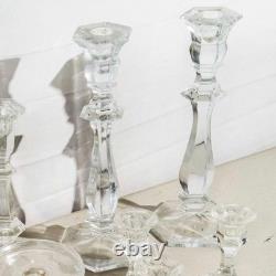 Lot of 9 Clear Glass Candlestick Holders 3 Sets Assorted Sizes Up to 10 Inch