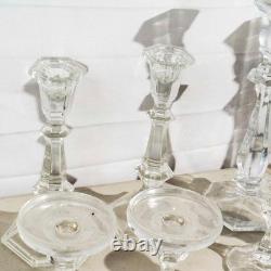 Lot of 9 Clear Glass Candlestick Holders 3 Sets Assorted Sizes Up to 10 Inch