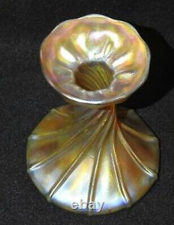 Louis Comfort Tiffany LCT Favrile Opalescent Gold Swirl 5 Candlestick Holder