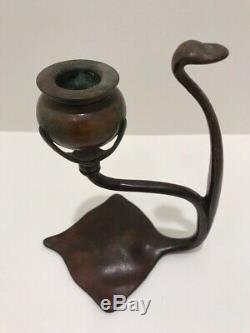 Louis Comfort Tiffany Studios Bronze Antique Candlestick Cobra Shaped