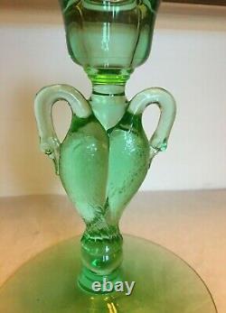 Lovely Rare Heisey Swan Green Moongleam Double Handled Candle Holder 61/2 T