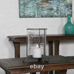 Luxe Rustic Bronze Hammered Glass Hurricane Candle Holder Antique Metal Pillar