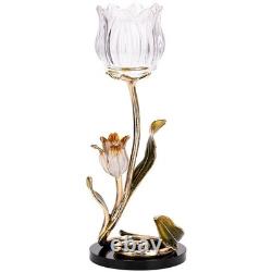 Luxury Crystal Base Glass Flower Candle Holder Gold Plated Zinc Alloy wi Luxury Crystal Base Glass Flower Candle Holder Gold Plated Zinc Alloy wi