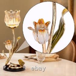 Luxury Crystal Base Glass Flower Candle Holder Gold Plated Zinc Alloy wi