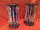 Magnificent Pair Of Blue Overlay Victorian Lusters Candlestick Holders