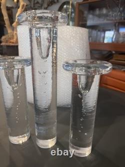 MCM 4 Piece Kosta Boda Kjell Engman Crystal Glass Bubbles Candle Holders Sticks