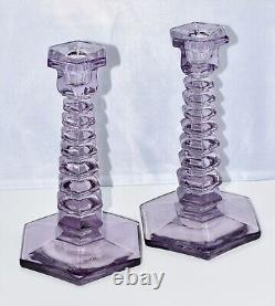 MCM Lavender Stacked Art Glass Candle Stick Holders Set